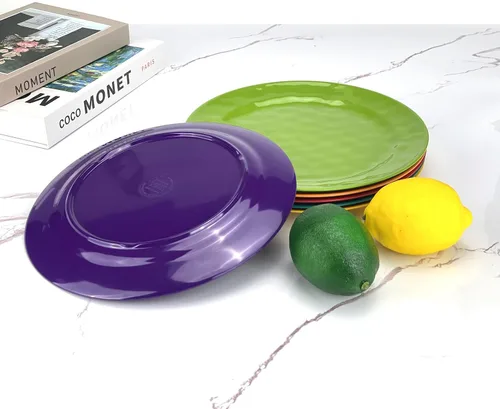 Miniatura 4 de Juego de 6 platos redondos de melamina 100% melamina de 10 pulgadas, platos de ensalada de melamina para fiestas en casa, resistentes a la rotura
