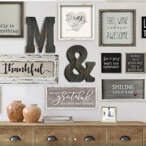 Miniatura 8 de ABELOTS Arte de pared con letras grandes para sala de estar, baño, dormitorio y decoración del hogar, letras rústicas de granja para apellidos