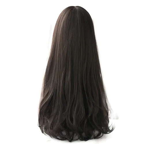 Miniatura 5 de Peluca larga negra con flequillo, peluca de cabello natural para mujer, peluca de cosplay (negro, 25 pulgadas)