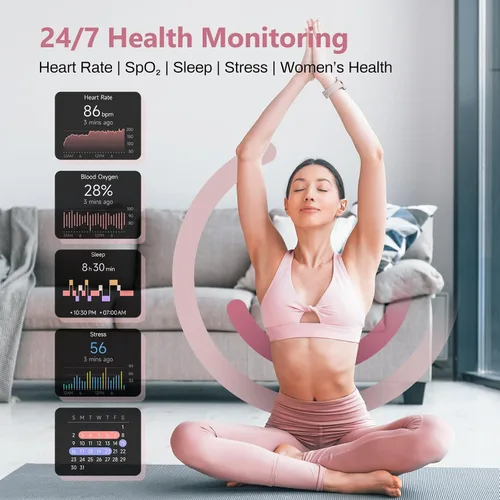 Miniatura 3 de Reloj inteligente para mujer, compatible con iPhone y Android, ritmo cardíaco SPO₂ y seguimiento de la salud de la mujer, más de 100 modos
