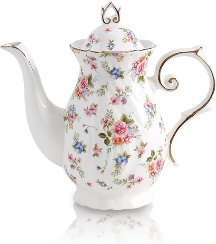 Miniatura 7 de Tetera de cerámica Agyiuns, tetera de porcelana con tapa, 38.8 Oz para té, leche, café, té de flores (Azul)