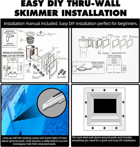 Miniatura 4 de TonGass (Juego completo de desnatadores de piscina de ajuste universal sobre el suelo (blanco) Kit de accesorios de desnatador de piscina