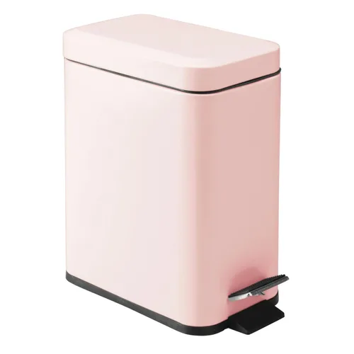 mDesign Pequeño y moderno cubo de basura rectangular de metal con tapa y pedal de 1.3 galones, compacto, con cubo interior extraíble y asa, para