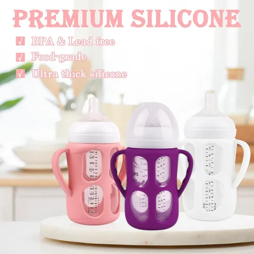Miniatura 6 de Paquete de 3 asas de biberones para biberones Philips Avent naturales, soporte para biberones con asas de fácil agarre (rosa, morado y blanco)
