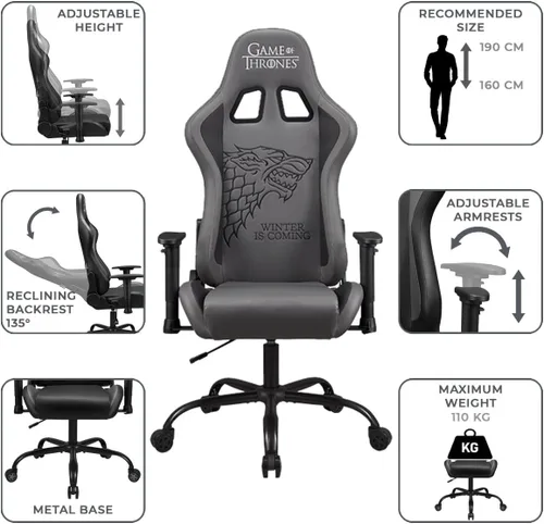 Miniatura 2 de Game of Thrones - Silla de juegos o silla de oficina, silla de jugador para adultos, asiento cómodo, reposacabezas integrado, reposabrazos y altura