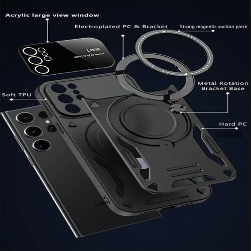Miniatura 7 de Funda para Samsung Galaxy S22 Ultra con protector de lente de cámara, [compatible con MagSafe] con función atril protección de grado militar a Rojo