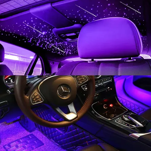 Miniatura 7 de AKEPO 3 en 1 Starlight Headliner Kits: Efecto Meteoro+6W RGBW Fibra Óptica Estrellas Luces+4 Coche Bajo Dash LED Luz, Música Sync App Control Fibras