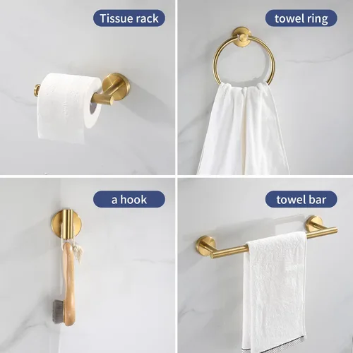 Miniatura 3 de Juego de accesorios de baño en oro cepillado, juego de 10 barras de toallas que incluye 2 barras de toallas de 16 pulgadas, soportes de papel