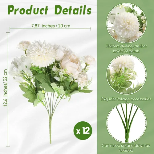 Miniatura 2 de Tigeen Flores artificiales, peonías artificiales, flores de seda, peonía sintética, ramo de hortensias de seda para mesa de boda, centro de mesa