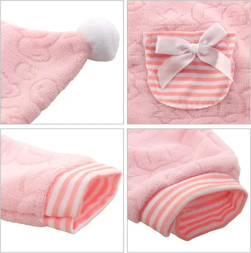 Miniatura 4 de Miunana Ropa de muñeca de bebé de 14 a 16 pulgadas, overol rosa con capucha y gorro hecho a mano