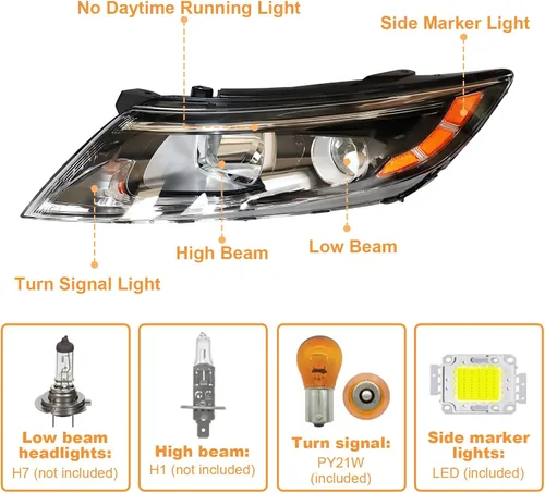 Miniatura 3 de Para faros halógenos de lado del conductor izquierdo 2014 2015 Kia Optima EX LX Proyector Carcasa negra sin DRL (Solo para modelo de EE. UU.)