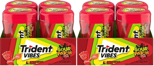 Miniatura 31 de Trident Vibes SOUR PATCH KIDS - Goma de mascar sin azúcar de frambuesa azul, 4 botellas de 40 piezas (160 piezas en total)