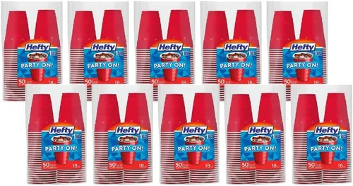 Miniatura 8 de Hefty Vasos fríos de plástico desechables de fácil agarre, vasos de bebidas duraderas para refrescos, jugos y bebidas frías, vasos de plástico rojo