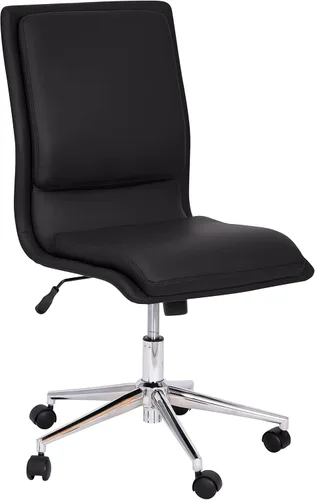 Flash Furniture Madigan Task - Silla de oficina – Lujosa tapicería de cuero negro – Respaldo medio acolchado y asiento – Base cromada ajustable en