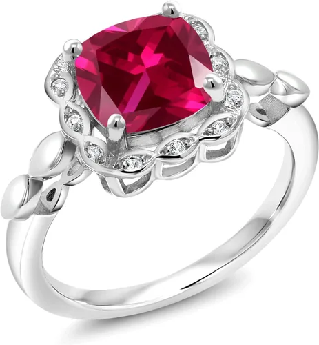 Miniatura 143 de Gem Stone King Anillo de compromiso de plata de ley 925 de 0.315 in con piedra natal y zafiro blanco creado Anillo de compromiso de boda
