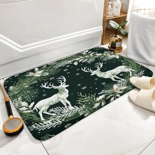 Miniatura 2 de Alfombra de baño con árbol de Navidad con ciervos en invierno, alfombra de baño vintage de terciopelo de Navidad, alfombra de baño para ducha