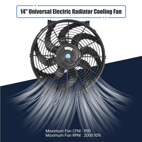 Miniatura 5 de Ventilador de radiador de refrigeración eléctrica delgado de 14 pulgadas, de empuje/tracción, universal de alto rendimiento, 12 V, 90 W, con kit