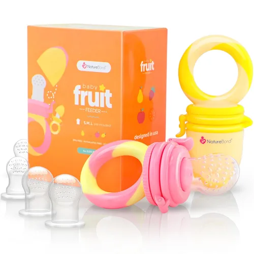 NatureBond Chupete con alimentador para bebé/alimentador de frutas (2 paquetes) - Juguete para dentición de bebé, mordedor, destete en colores