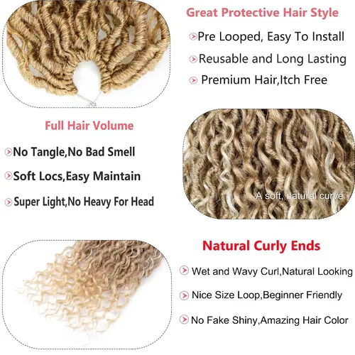 Miniatura 4 de Cabello de Ganchillo Boho Goddess Locs de 18 Pulgadas, 7 Paquetes de Crochet Goddess Locs con Extremos Rizados, Cabello de Ganchillo Goddess Faux