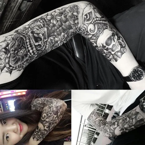 Miniatura 6 de Juego de 8 hojas de tatuajes falsos temporales extra grandes de 18.9 x 6.7 pulgadas para hombres y mujeres, calcomanías de tatuaje de brazo