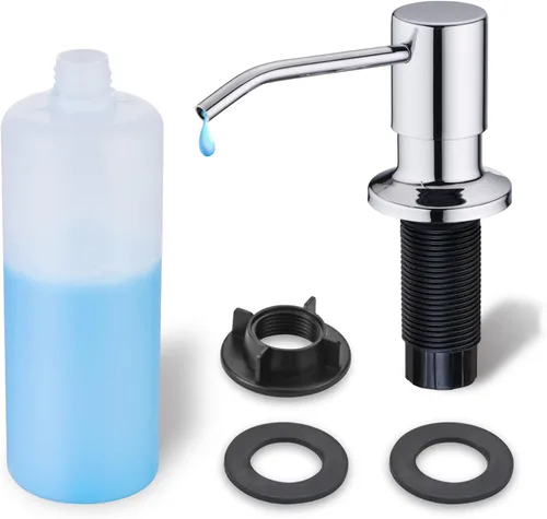 Miniatura 8 de Dispensador de jabón integrado para fregadero de cocina WEWE, acero inoxidable de níquel cepillado en dispensador de jabón de mostrador, recarga
