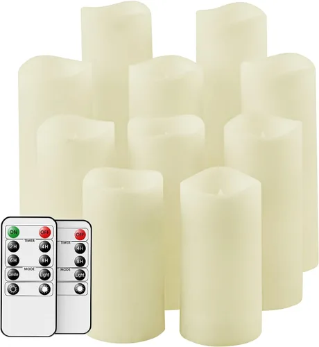 Velas sin llama, juego de 10 velas LED parpadeantes (4 pulgadas, 5 pulgadas, 6 pulgadas, 7 pulgadas x 2.2 pulgadas de profundidad), velas Paquete de