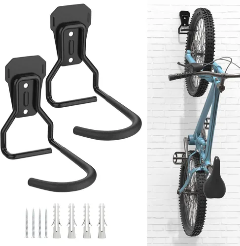 Housolution Soporte de pared para bicicleta con gancho fijo, [2 unidades] Estante de almacenamiento de bicicletas resistente, soporte vertical para