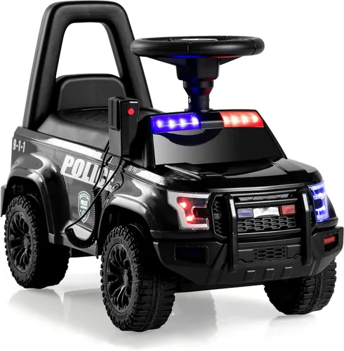 OLAKIDS Coche de policía de paseo con empuje para niños, juguete deslizante de pie a suelo para niños pequeños con sirena, volante, megáfono, Rosa