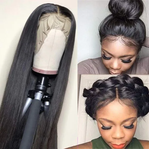 sdamey 360 Pelucas de encaje frontal liso Pelucas de cabello humano HD transparentes con encaje completo para mujeres, pelucas de cabello humano de