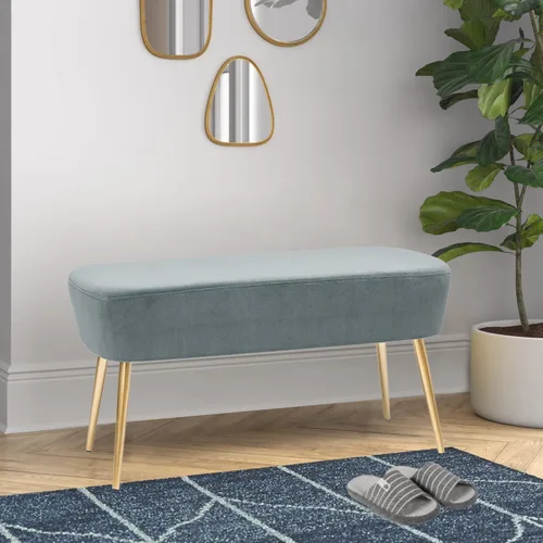 Miniatura 3 de Homebeez Banco otomano de terciopelo de 35 pulgadas de largo, banco otomano de cama auxiliar con patas de metal dorado, tocador para entrada, sala