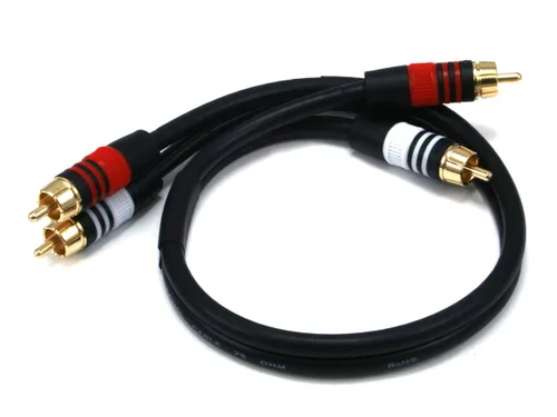 Monoprice 1.5 pies Premium 2 conectores RCA Plug/2 conectores RCA Plug M/M de 22 AWG, color negro
