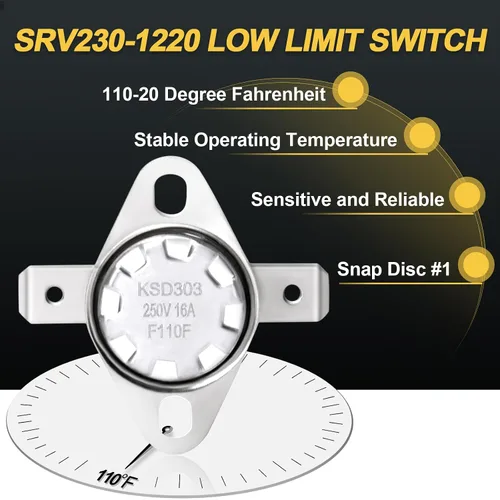 Miniatura 4 de SRV230-1220 Snap Disc #1 Interruptor de límite bajo para estufas de pellets Heatilator Eco-Choice CAB50 PS35 PS50, estufas de leña Quadrafire Bodega