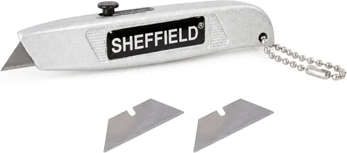 Sheffield 12245 Mini cuchillo utilitario retráctil | Mini boxcutter, cuerpo de metal, estilo clásico, viene con una cadena que le permite