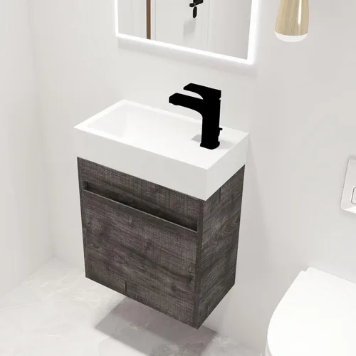 Miniatura 14 de Malwee Tocador de baño flotante de 18 pulgadas con lavabo, Tocador de baño de lavabo individual de 18 pulgadas montado en la pared, con 1 puerta
