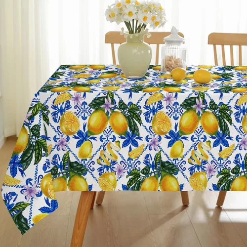Miniatura 9 de SASTYBALE Mantel de limón lavable de verano impreso con flores de limones, impermeable, a prueba de derrames, de poliéster, para mesa de comedor