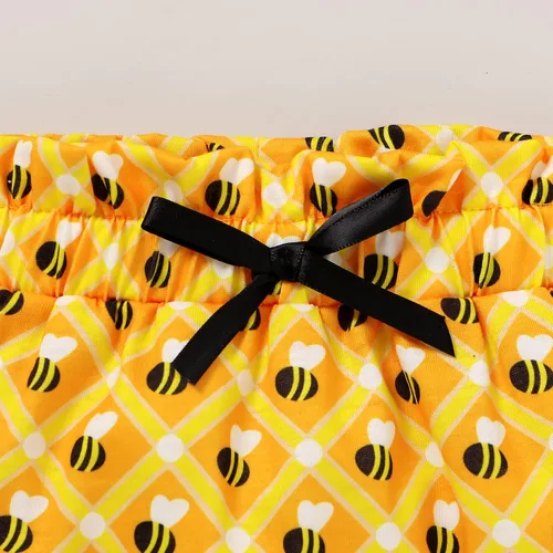 Miniatura 6 de YOUNGER TREE Traje de bebé niña de primer cumpleaños con estampado de abejorro de abejorro, mameluco corto con diadema de verano con mangas