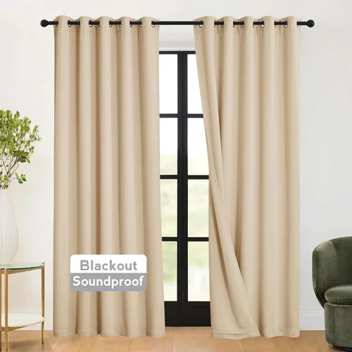 Miniatura 29 de RYB HOME 3 en 1 insonorizadas - oscurecedoras - cortinas de lino con aislamiento, cortinas de ahorro de energía con bloqueo de ruido para Lino blanco