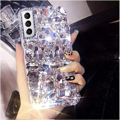 Miniatura 8 de Funda para Samsung Galaxy S21 Diamond - 3D Glitter Sparkle Bling Luxury Shiny Crystal Bumper Clear Gems Cute Protective Girly Case (negro)