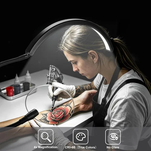 Miniatura 6 de Half Moon Desk Lash Light with 2X Magnifier, 2-in-1 Dual Arm Gooseneck Clamp Lamp for Eyelash Extension, Shadow-Free Esthetician Light, Adjustable