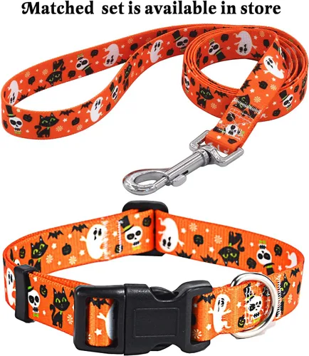 Miniatura 6 de Mihqy - Collar de perro de Halloween con diseño de fantasma, murciélago y calabaza, ajustable para perros pequeños, medianos y grandes, Halloween, M