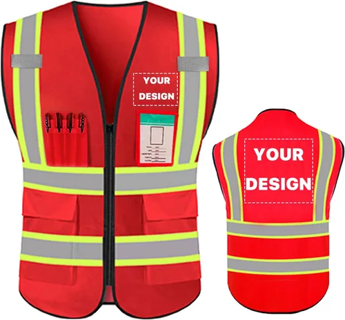 Miniatura 20 de Chaleco de seguridad de alta visibilidad reflectante personalizado con logotipo, ropa de trabajo de seguridad con tiras reflectantes y bolsillos a