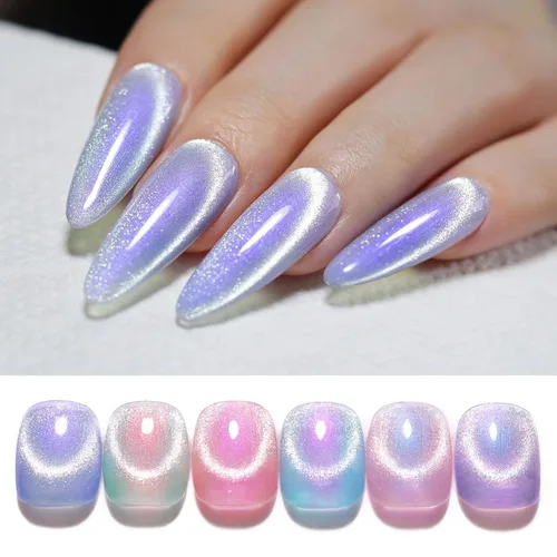 Miniatura 27 de Born Pretty Esmalte de uñas de gel de ojo de gato magnético, esmalte de gel pastel lechoso magnético azul pastel verde púrpura rosa nude plateado