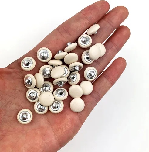 Miniatura 3 de Heyiwell 30 botones redondos cubiertos de cuero con vástago de metal, para vestidos de novia, camisas, vestidos, manualidades de costura (beige, mm)