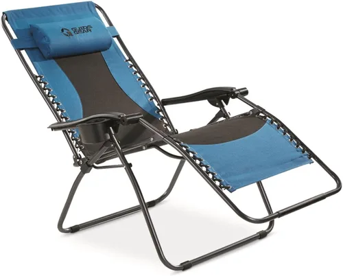 Guide Gear Silla de camping de gravedad cero de gran tamaño, reclinable, al aire libre, portátil, plegable, capacidad de 500 libras, azul/negro