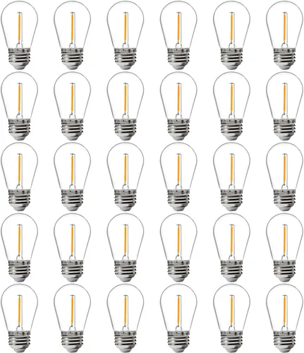 Miniatura 10 de FLSNT Paquete de 48 bombillas LED S14 de repuesto para cadena de luz, bombillas LED impermeables para exteriores, base E26, 2200 K blanco cálido,