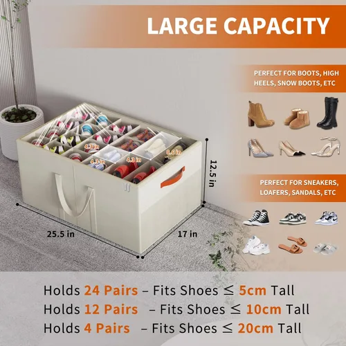 Miniatura 2 de Aokeyee Paquete de 2 organizadores de zapatos para armario, caja grande de almacenamiento de zapatos con capacidad para hasta 48 pares, organizador