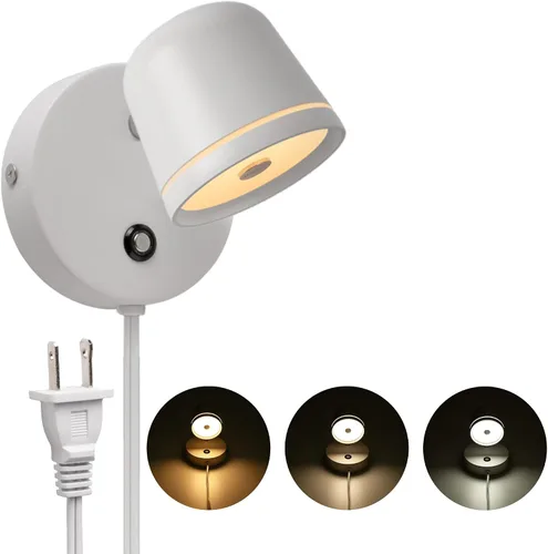 Miniatura 13 de Aisilan Lámpara de pared LED con enchufe con control de atenuación táctil. Lámpara de pared ajustable con ángulo montado en la pared, antirreflejos