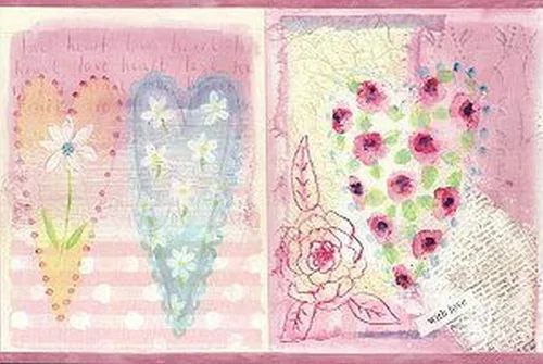 Dundee Deco BD6056 - Borde de papel pintado prepegado, diseño retro para niños, corazones morados, mariposas, borde de pared, 15 pies x 7 pulgadas