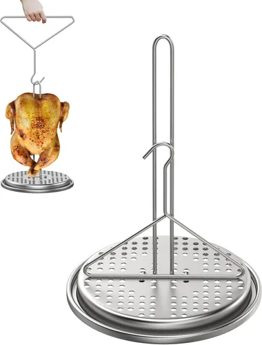Kit de accesorios para freidora de pollo de pavo, soporte para pollo con gancho elevador de mango de alambre cromado, estante vertical para asar