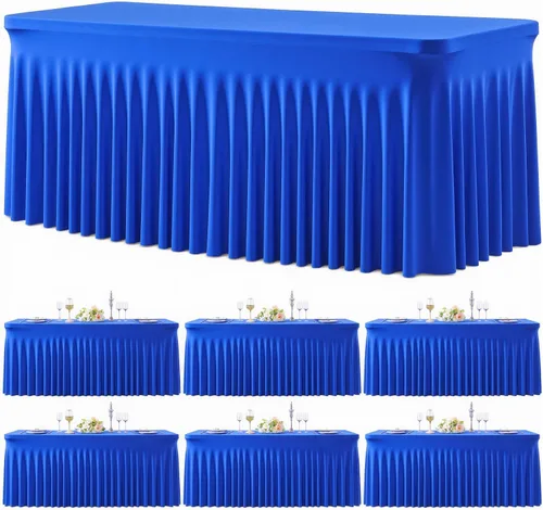 Miniatura 34 de Paquete de 2 manteles color azul bebé para mesas rectangulares de 6 pies, mantel ajustable de elastano, fundas de mesa elásticas de 6 pies, manteles